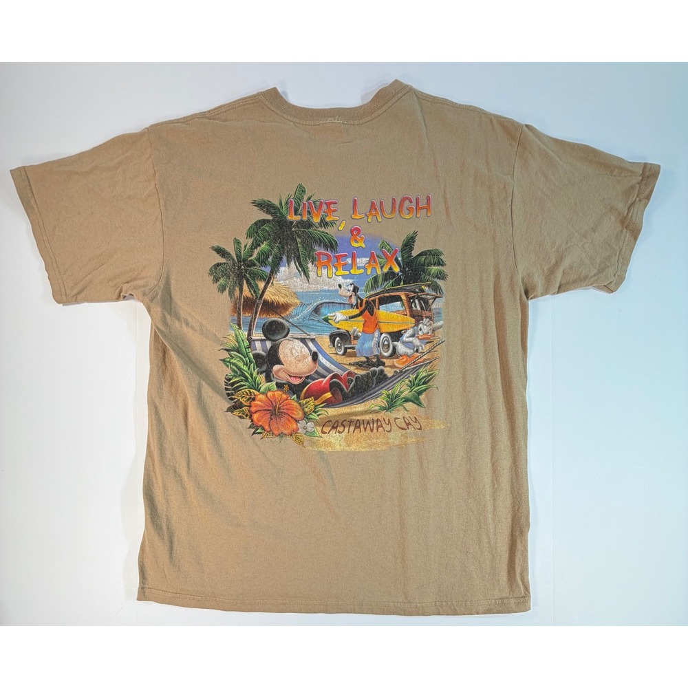 Disney Cruise Line Castaway Cay T-Shirt Mens XL Tan Mickey Goofy Donald Duck